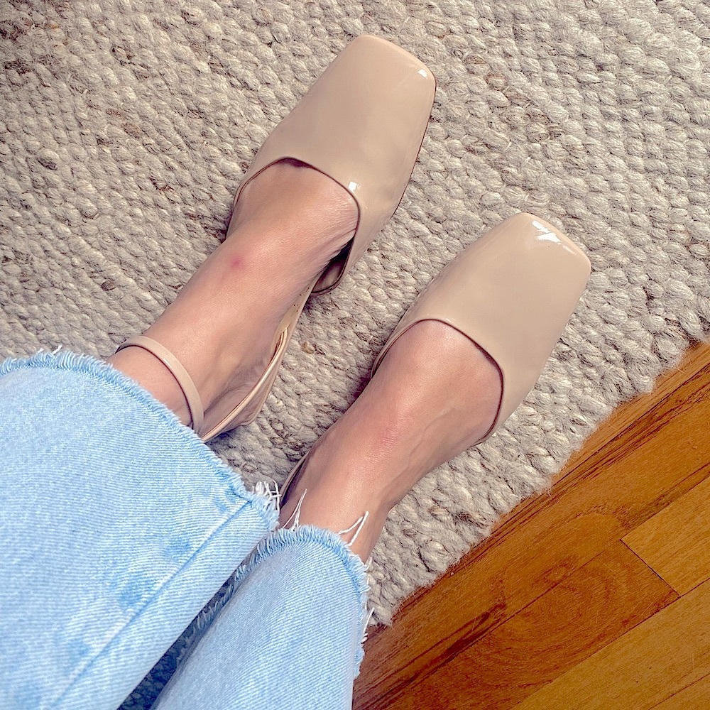 Franco Sarto Beige Square toe Flats Ankle Strap Mary Jane Ballet Flat Patent 8.5